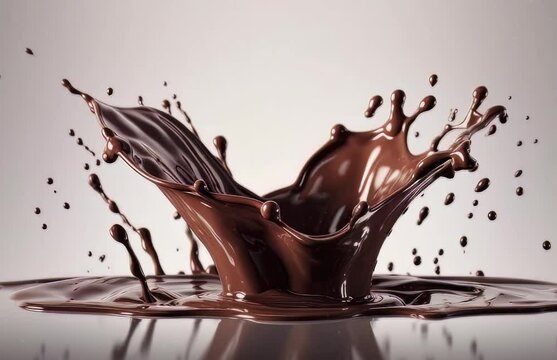 A chocolate splash on a pristine white surface. Generative ai