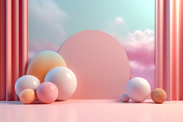 3D podium on stage background, geometric shape for product display presentation. Minimal scene for mockup products, stage showcase, promotion display.