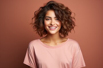 Fototapeta premium laughing girl against a pink background