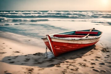 boat on the beach at sunset