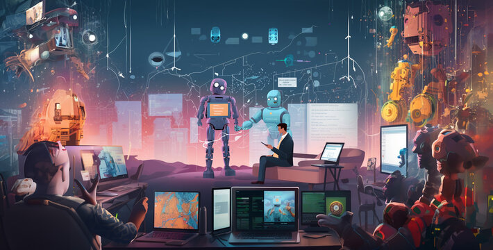 robot Cartoon style image An animated scene with AI