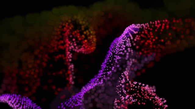 magic multicolor particles fly in viscous liquid with amazing bokeh for fantastic festive background in 4k. Close-up shot, 3d render