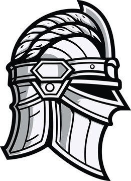 Knight Front View Illustration. Medieval knight in armor, vector logo. A simple, clean, modern icon of a warrior with a shield and helmet going to battle. Military soldier.