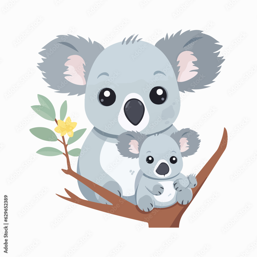 Poster Cute cartoon character mother koala and baby icon vector