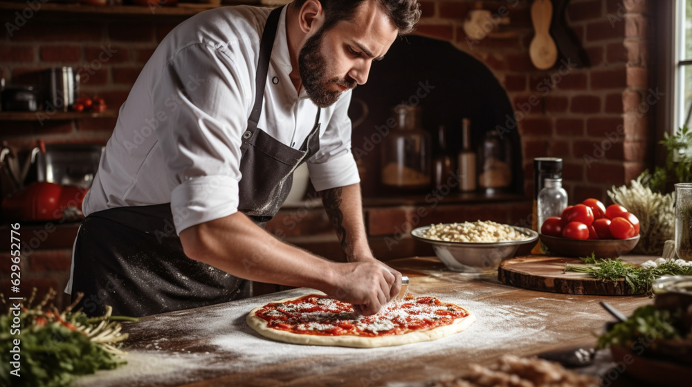 Sticker chef preparing pizza