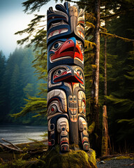 Naklejka premium Carved by Ancestral Hands: Totem Pole on the West Coast