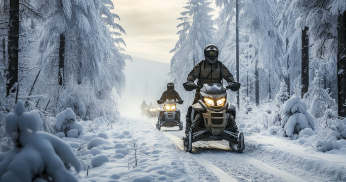 Frozen Adventure - Snowmobile Riding in Winter Landscape