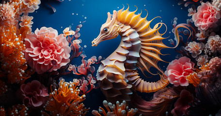 Fototapeta na wymiar Tropical Coral Reef: Illustration of Seahorse