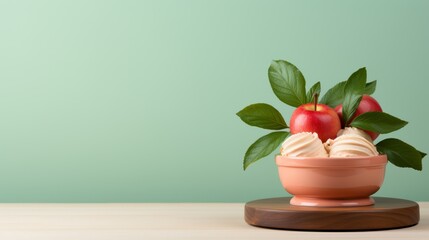 Apple ice cream. Delicious sweet ice cream in plate. Minimalism. AI generated.