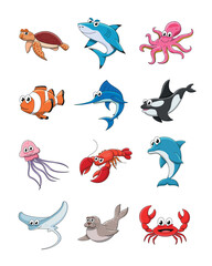 Ocean animals Set. Cartoon style illustration. © sergi