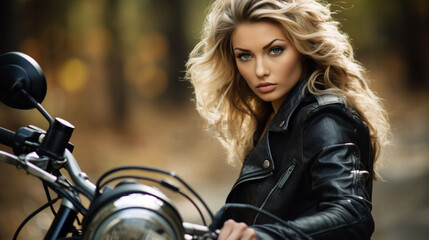 Fototapeta na wymiar Stylish Woman Enjoying a Ride on Her Motorcycle