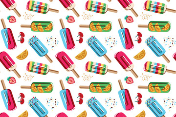 Colorful vector illustration popsicles with shadow seamless pattern background