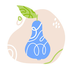 Naklejka premium Decorative light blue pear in doodle style on an abstract background. Poster, drawing for bags, wall decor