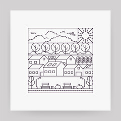 Geometric line city landscape. Simple geometry town pattern, urban buildings for poster apparel cover design. Vector illustration