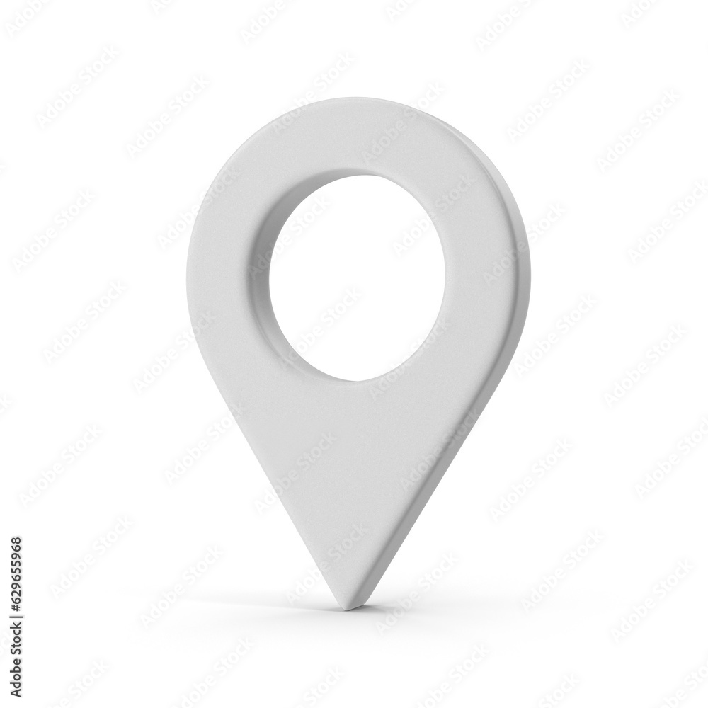 Fototapete 3D Map Pointer, Location Map Icon, White Texture, White location pin or navigation, Web location point, pointer, Grey Pointer Icon, Location symbol. Gps, travel, navigation, place position 3D Render