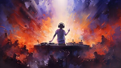 Silhouette of dj at a night club created with Generative AI technology