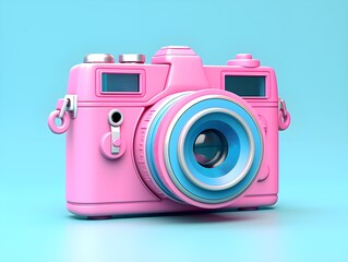 Rainbow colored camera 3d object in the style of minimalist cartoon illustrator created with Generative AI technology