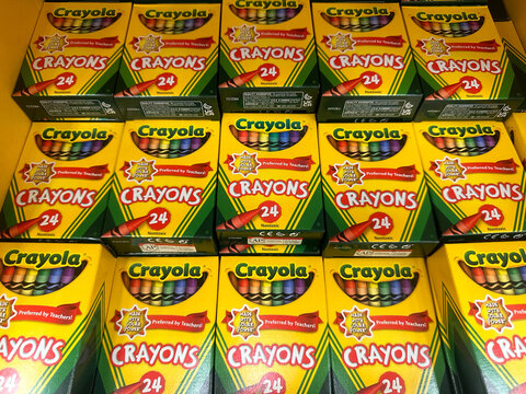 Plymouth, Minnesota - July 30, 2023: Boxes of Crayola crayons for sale at the back-to-school section at a Target Store