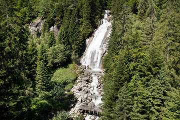 panoramic aerial view of the Amola waterfall in the Val Nambrone Trentino
