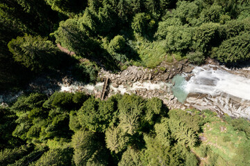 vertical aerial view of the Amola waterfall in the Val Nambrone Trentino