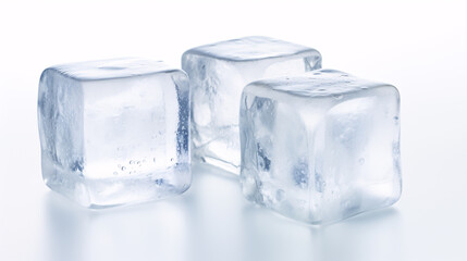 Three fresh juicy ice cubes, isolated on white background. .