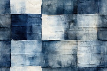 Trendy blue denim textile patchwork background