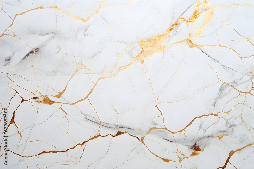 Wall mural gold and white marble texture, golden and bright stone surface created with generative ai technology