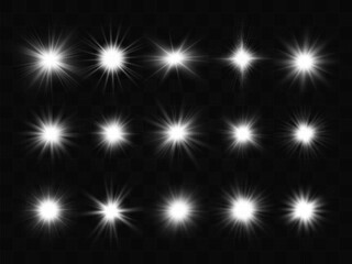 Set of bright light effects.Beautiful stars on the background.	

