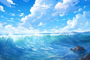 Fototapeta premium Ocean in blue and white in the style of anime art created with Generative AI technology 