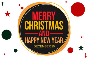 Merry Christmas and Happy New Year Banner design in multi color. Modern Christmas background