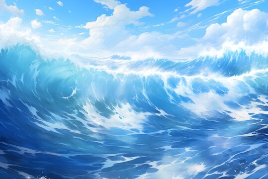 Anime Waves On Ocean Moon Sky Stock Illustration 2206227693 | Shutterstock