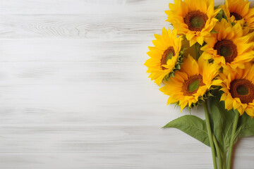 Stunning Sunflowers on White Wooden Table Background - Created with generative AI tools