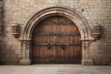 Enigmatic entrances, Majestic wooden doors in a medieval castle