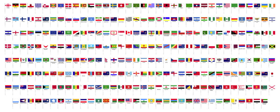 Set of 140 flags of the countries of the world, flags of various major countries of the world on a white background eps10