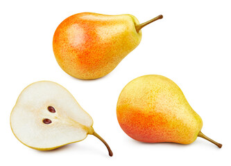 Ripe pears on white background