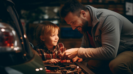 Father and son playing video games together