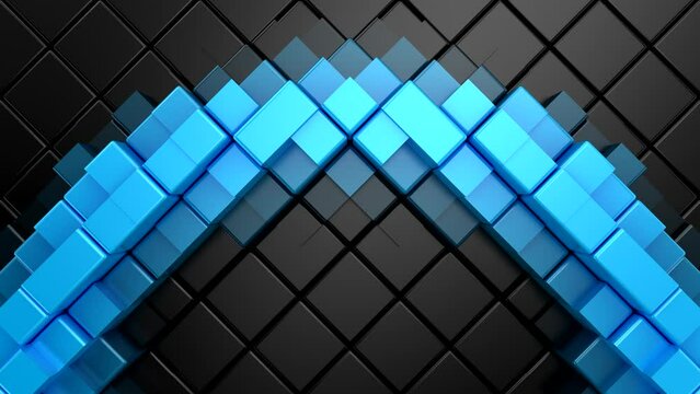 Cubes Form a Wave. Abstract motion, two color, 3d rendering, 4k resolution
