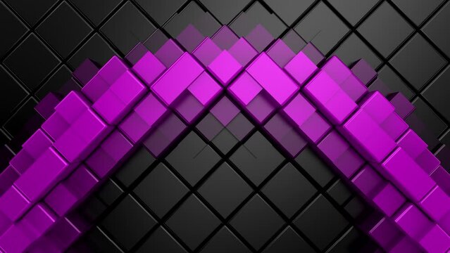 Cubes Form a Wave. Abstract motion, two color, 3d rendering, 4k resolution
