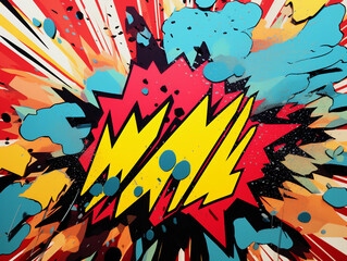 an abstract pop art piece, bold, flat colors and comic book style imagery, crisp details under gallery spotlight