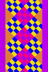 A colorful checkered grid creates a background image.