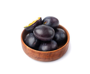 Plum Isolated, Whole Blue Prune, Ripe Fresh Plums, Dark Blue Healthy Fruits