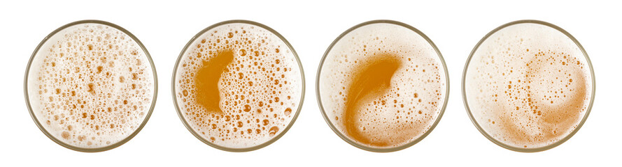 Beer Isolated Top View, Unfiltered Lager in Glass, Wheat Beer with Foam, Bubbles on Alcohol Drunk...
