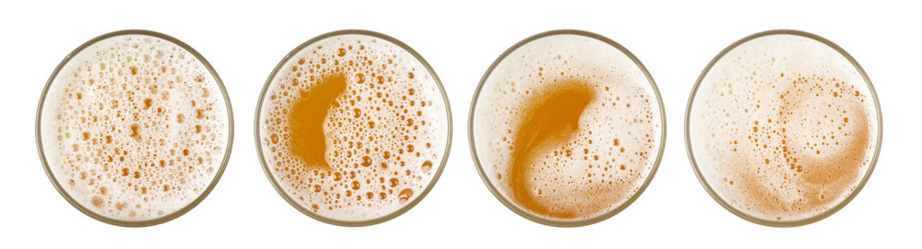 Beer Isolated Top View, Unfiltered Lager in Glass, Wheat Beer with Foam, Bubbles on Alcohol Drunk Mug Top