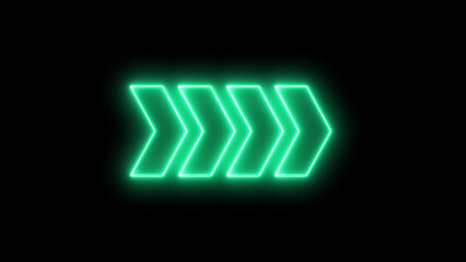 cyan color neon arrows on a black background. neon light right arrows. Set of glowing neon arrows. Night bright advertising.