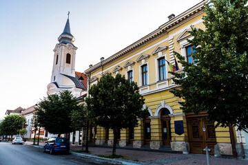 Holy Trinity Roman Catholic Church and the Court of Accounts. Bistrita, Romania.