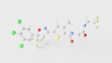 lotilaner molecule 3d, molecular structure, ball and stick model, structural chemical formula isoxazoline ectoparasiticide