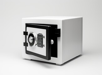 Small modern safe on shelf. Created with Generative AI technology.