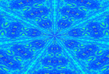 Psychedelic art, abstract painting in a bright colors of green, blue, textille print, ornament, pattern, goa, psy-trance