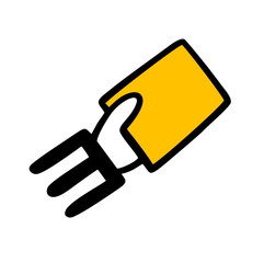 Cartoon palm of the referee in football holds a yellow card. Vector illustration of punishment, penalty to the guilty player for violation.