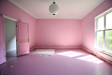 empty room with pink wall. Generative AI